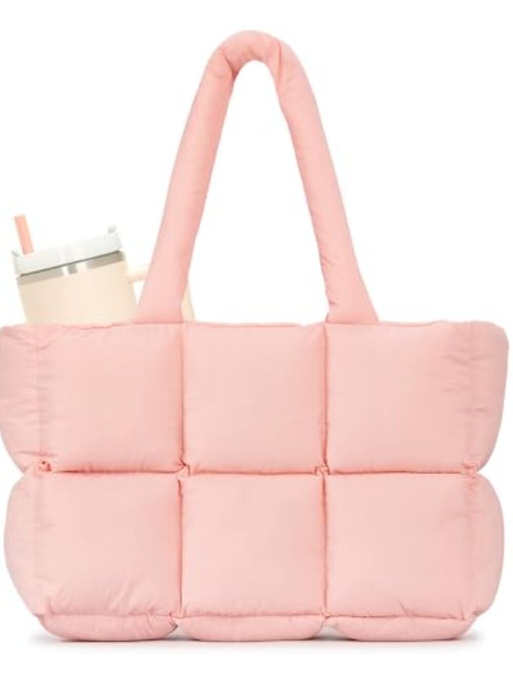 Herald Large Quilted Puffer Tote Bag with Cup Holder & Laptop Compartment